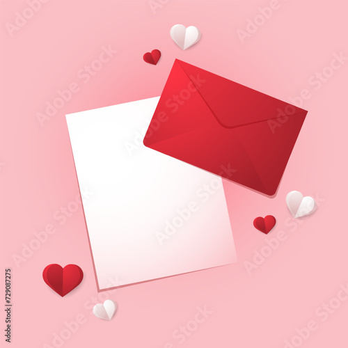 Love letter. White card with White paper envelope mockup vector. free space for text. copy space. Valentine's card vector.