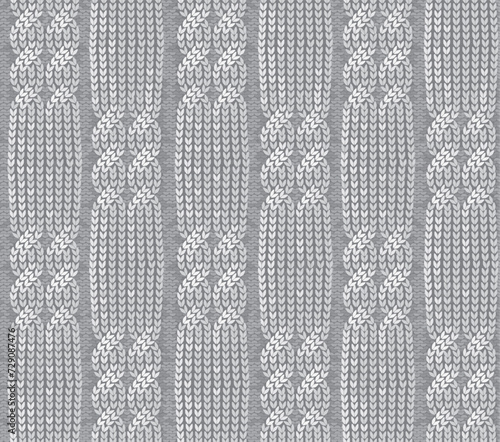 Knitting texture of double braids seamless pattern. Vector illustration.