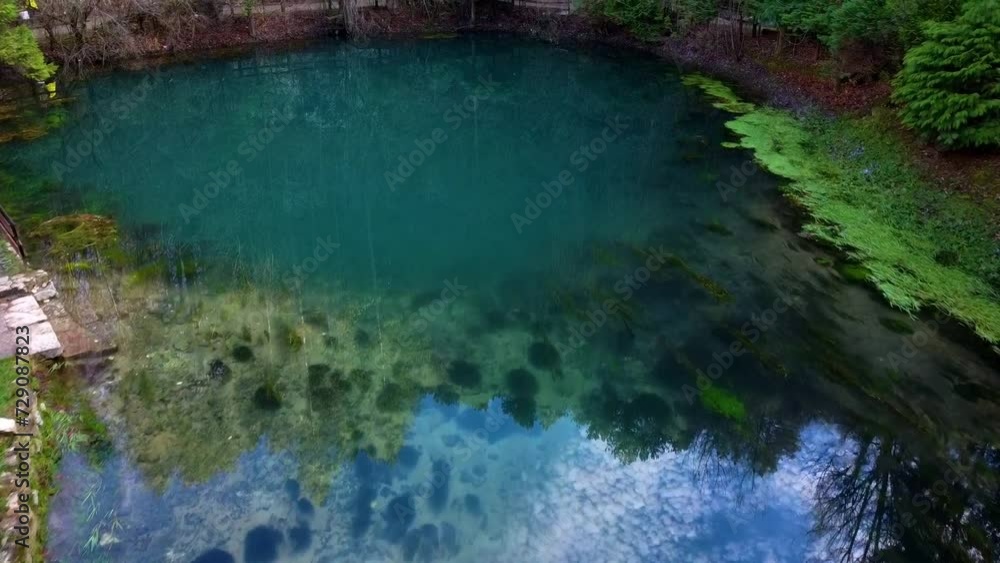 Drone shots of Vrelo Mlave - Mlava Spring in eastern Serbia with a beautiful waterfall and a cave in the nature in Balkan country of Serbia Drone shots of Vrelo Mlave - Mlava Spring in eastern Serbia with a beautiful waterfall and a cave in the nature in Balkan country of Serbia