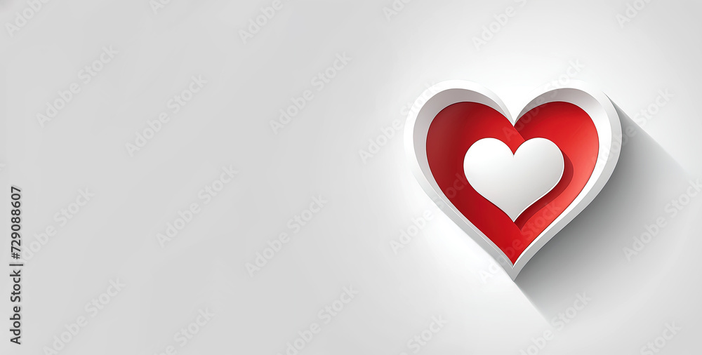 Heart. Love. Valentine's Day. Valentin. Design. illustration. 3D. Site template. Copy space. Free space for text. Symbol. Design. White background.