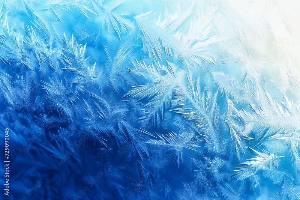 Obraz premium Winter scene with frosted ice patterns on a window, capturing the beauty of a snowy and cold season in a closeup, textured view