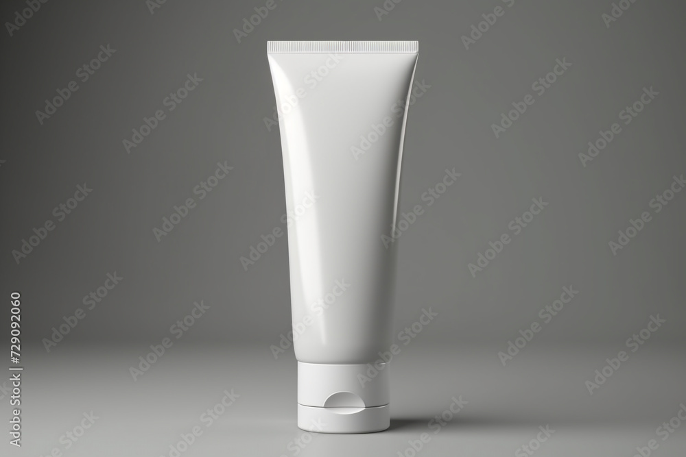 White cream tube mockup template with blank space. Cosmetic packaging, display, branding, for text or design. Generative AI. White cream tube mockup template with blank space. Cosmetic packaging, display, branding, for text or design. Generative AI.