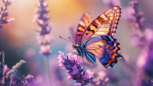 Vibrant Butterfly Macro on Blooming Lavender © praewpailyn