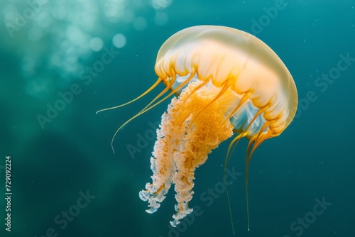 Umbrella jellyfish swimming in the ocean © DK_2020
