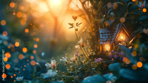 Enchanting Fairy Garden at Twilight , Mystical, Whimsical, and Magical Landscape