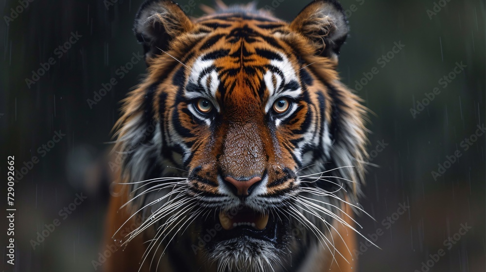 Fototapeta premium Intense headshot of a furious tiger.