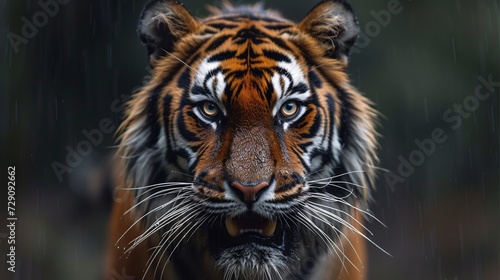 Intense headshot of a furious tiger.