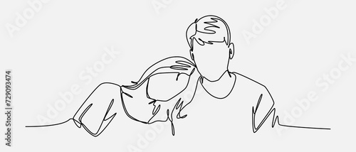 girl leaning on guy's shoulder. love couple. continuous one line drawing. editable stroke. isolated on white background. vector illustration. photo
