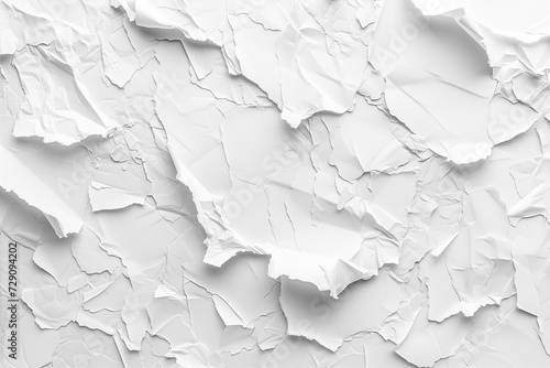 Monochromatic backdrop of crumpled white paper sheets, suitable for design textures or creative concept backgrounds