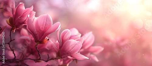 Gorgeous cerise pink flowers, resembling pink spring magnolias, set in a beautiful soft background. photo
