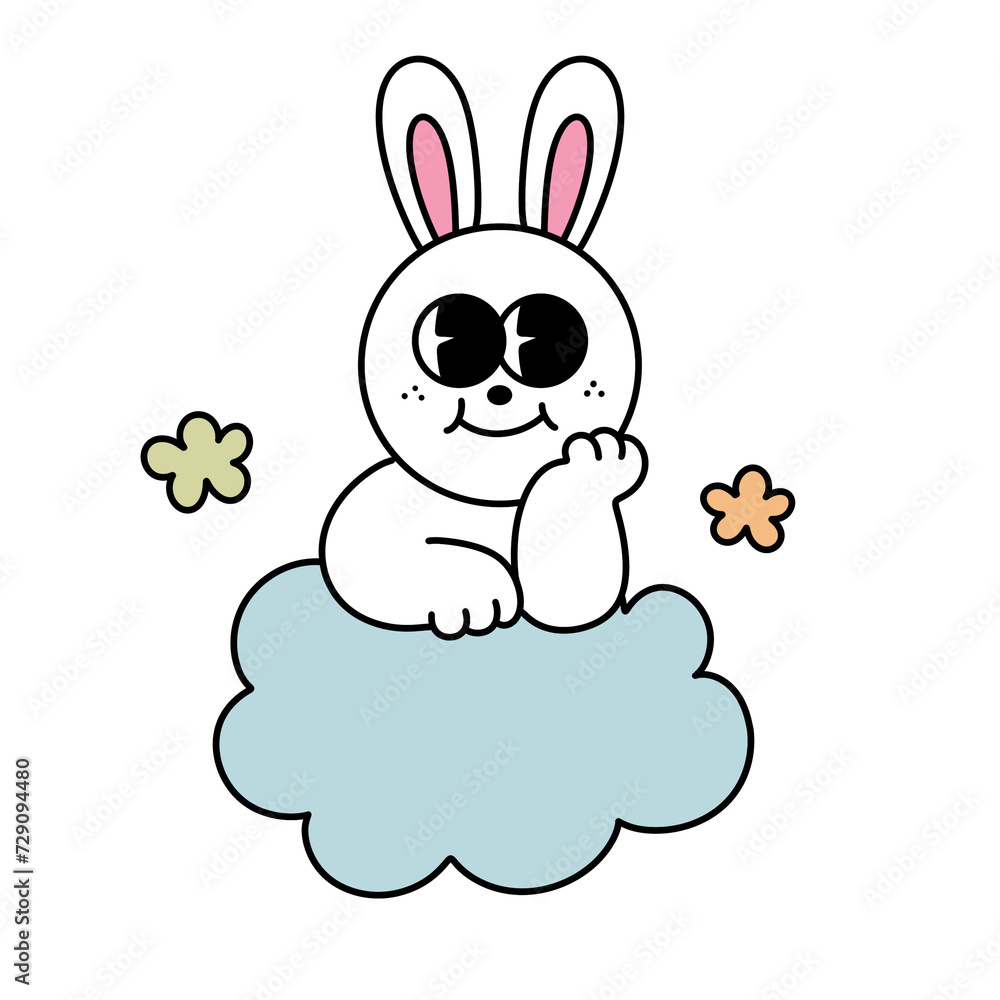 Obraz premium bunny Groovy hippie Happy Easter egg retro cartoon clipart