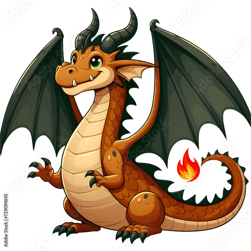 brown dragon cartoon on transparent background