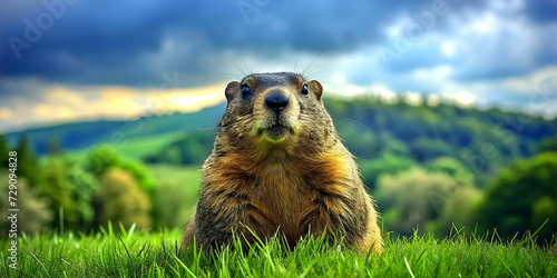 Fotografiet a little groundhog on nature background