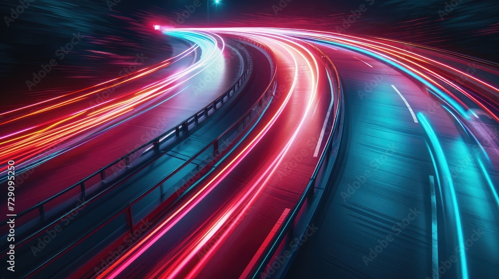 Abstract motion curvy urban road with neon light motion effect applied . Automobile background use concept . Abstract motion curvy urban road with neon light motion effect applied . Automobile background use concept .