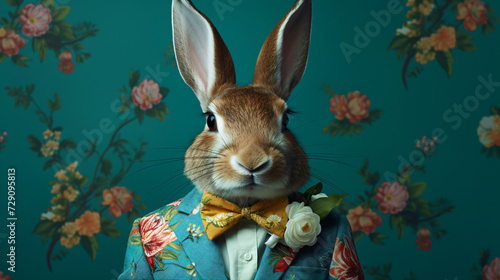 A rabbit wearing
