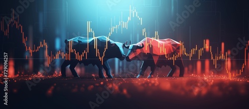 Finance and business abstract backdrop representing the market trend with candlestick chart visualizing the concept of bull and bear trading. photo