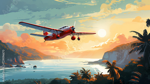 A view by the sea. Plane illustration