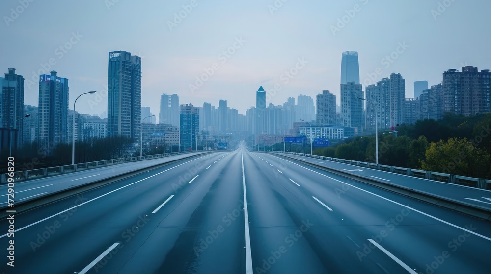 empty highway with cityscape
