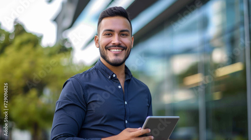 man smiling and engaging with a tablet © MP Studio