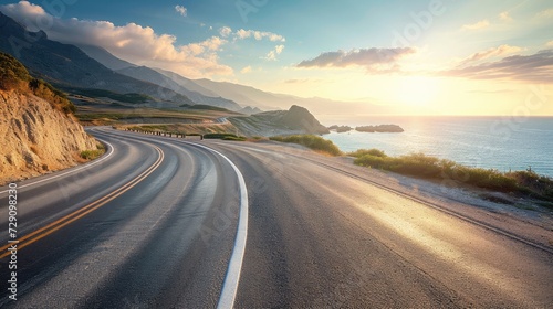 Highway road and coastline nature landscape in the morning