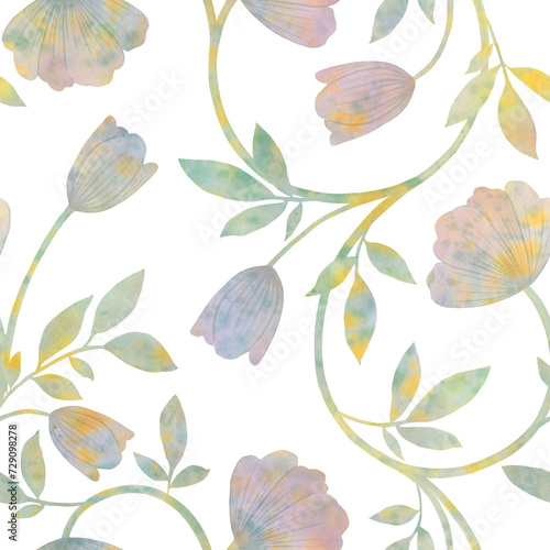 Abstract flower with leaves drawn in watercolor on a white background for wrapping paper  wallpaper  textiles.