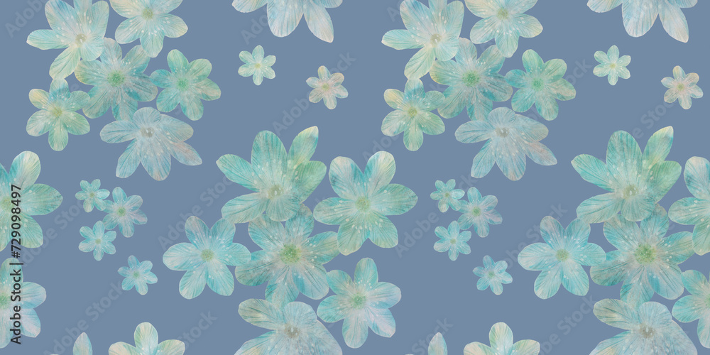 watercolor flowers on a blue background in digital processing, for textiles, packaging, wallpaper watercolor flowers on a blue background in digital processing, for textiles, packaging, wallpaper