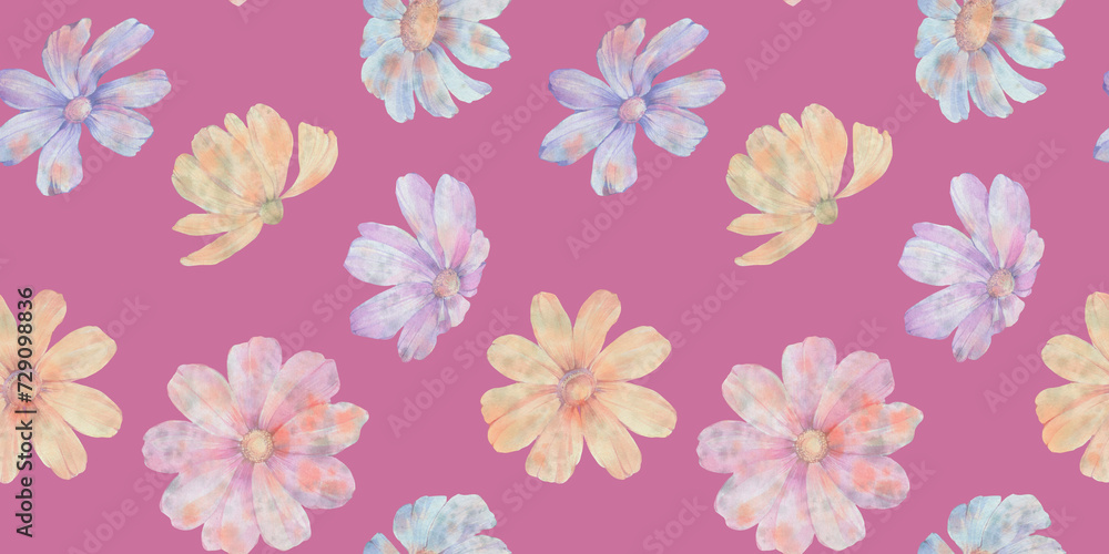 bright flowers on a purple background, botanical pattern for wrapping paper bright flowers on a purple background, botanical pattern for wrapping paper