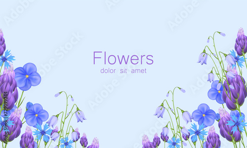 Realistic floral background with purple flowers on pastel color