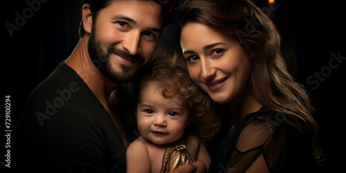 Portrait of a happy family with a child on a black background