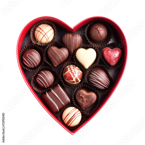 Assorted chocolate bonbons in a heart-shaped box. on transparency background PNG