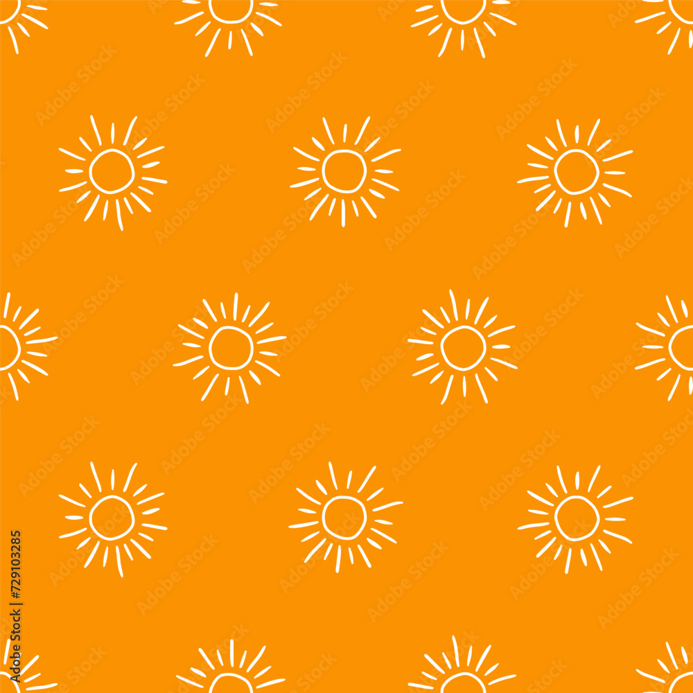Orange seamless pattern with white sun