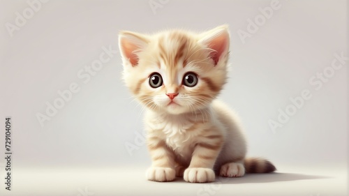 Little cute adorable cartoon kitten on plain white background from Generative AI © SevenThreeSky