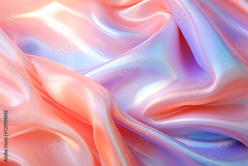 Holographic violet background, material with soft folds, waves, surface
