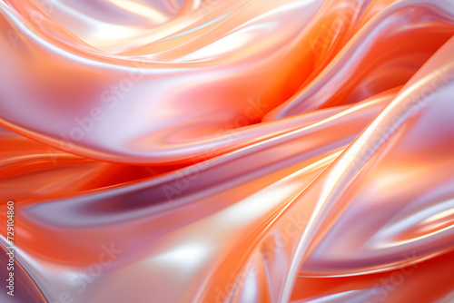 Holographic peach background, material with folds, waves, surface
