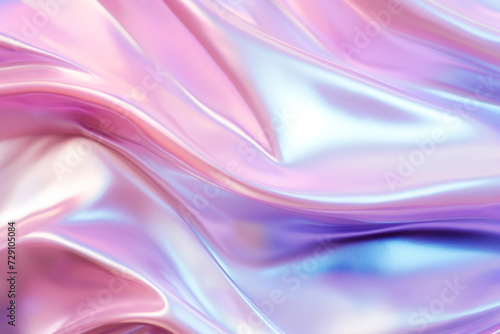 Holographic violet background, material with folds, waves, surface