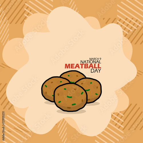 National Meatball Day event banner. Several meatballs with bold text and elements on light brown background to celebrate on March 9