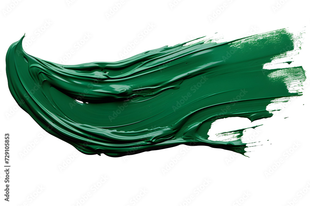 green painted color paint stroke isolated on transparent background