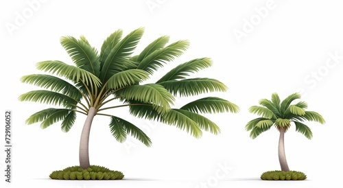 Clear white background, one palm tree isolated on solid white