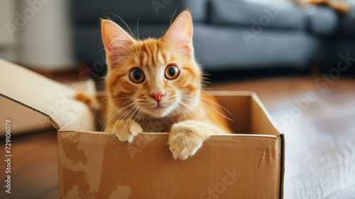 Cute cat in cardboard box. 