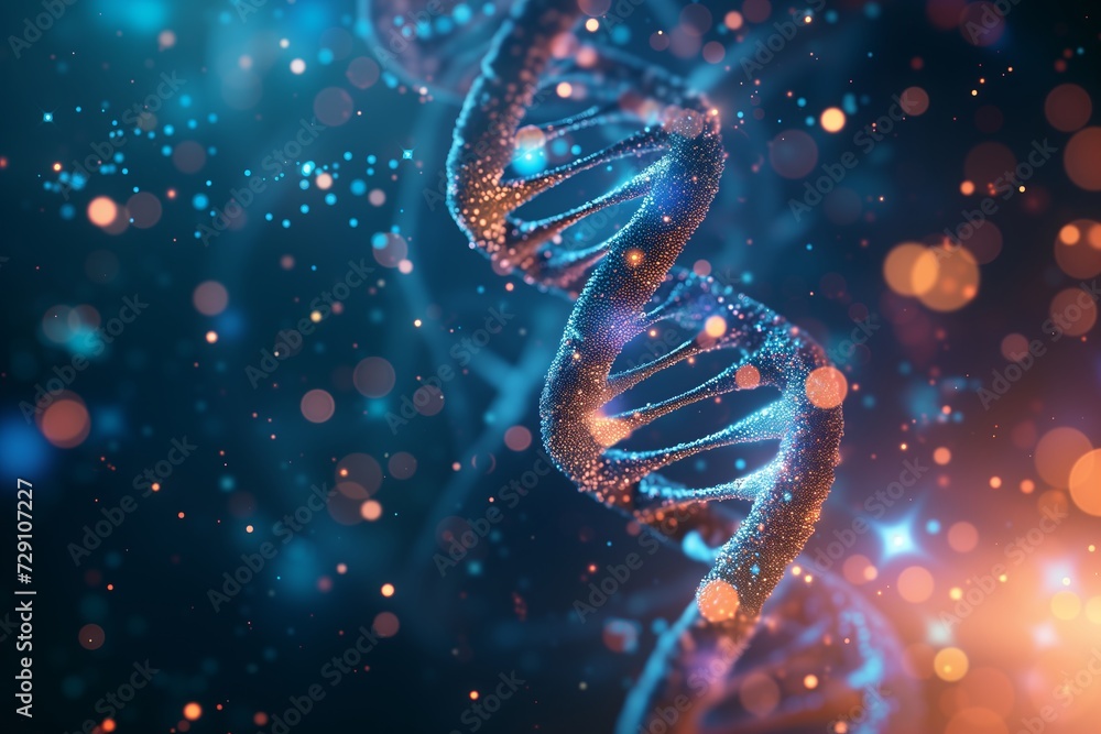 DNA science, biotechnology, medical, chemistry concept of a helix spiral abstract 3d wireframe biological gene cell background. Generative AI DNA science, biotechnology, medical, chemistry concept of a helix spiral abstract 3d wireframe biological gene cell background. Generative AI