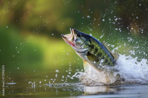 Largemouth bass jumping out of the water