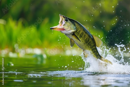 Largemouth bass jumping out of the water