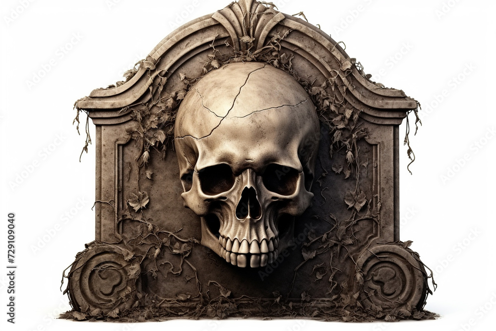 Tombstone with skull isolated on white background Tombstone with skull isolated on white background