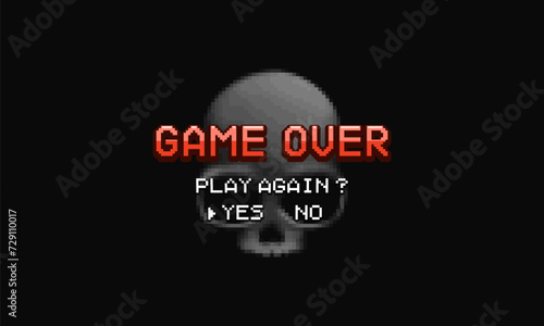 Message on the screen "Game over". Arcade computer game. Vector illustration.