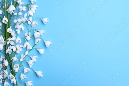  layout with snowdrop flowers on a bright blue background