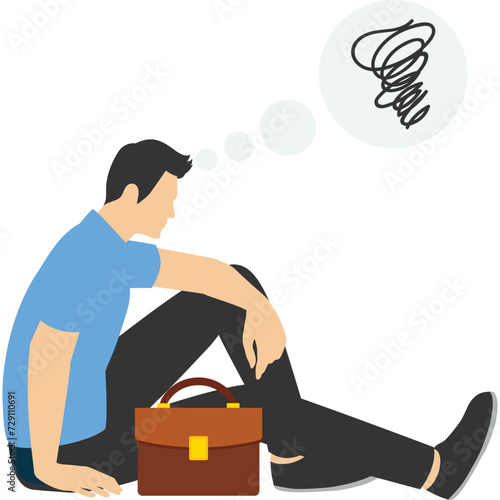 Regretting business mistake, stupidity or folly of losing all money, frustration or depression, stress and anxiety at failure concept, frustrated businessman holding his head.