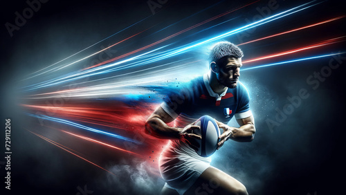 Rugby Player with Neon Haze Speed Trail Action
