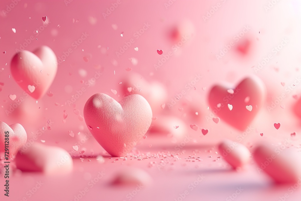 Glossy Pink Hearts Floating on Pastel Background