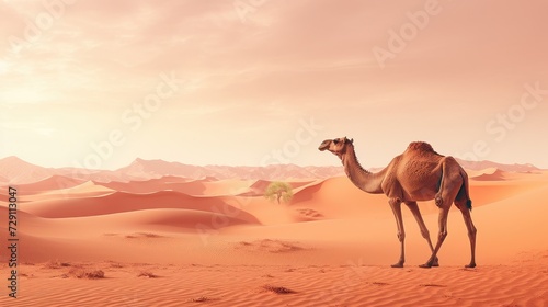 Desert Dusk Majesty  A Lone Camel s Silhouette Against a Fiery Sky - Generative AI