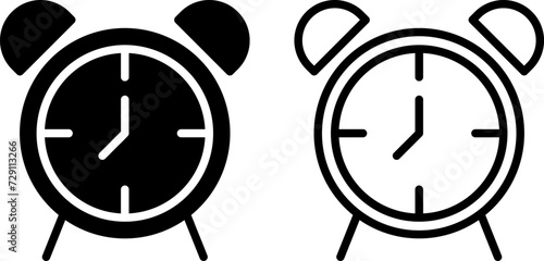 alarm clock icon, sign, or symbol in glyph and line style isolated on transparent background. Vector illustration